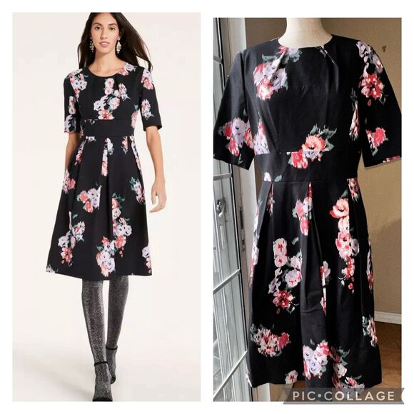 NWT Brooks Brothers Ponte Rose Dark Navy Party Dress Fit Flare Size 10 $228 - Picture 1 of 16